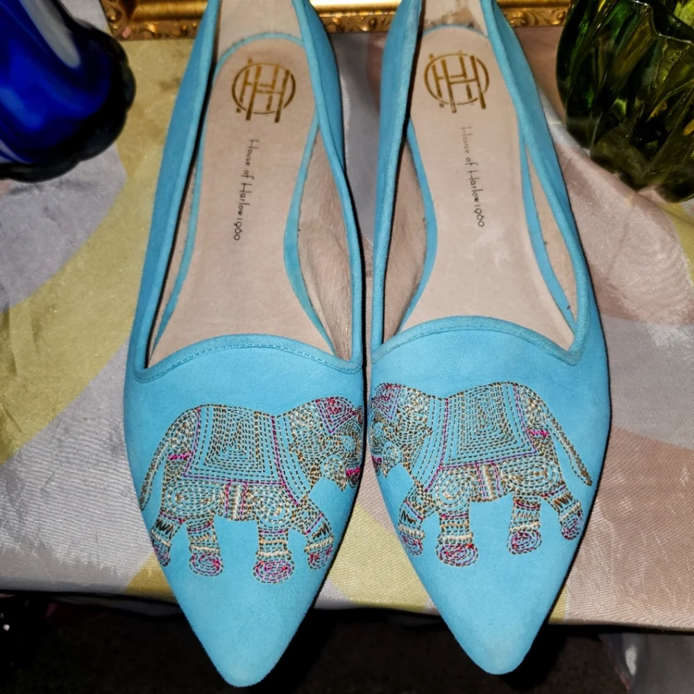 House Of Harlow Embroidered Suede Ballet Flats - Picture 1 of 5